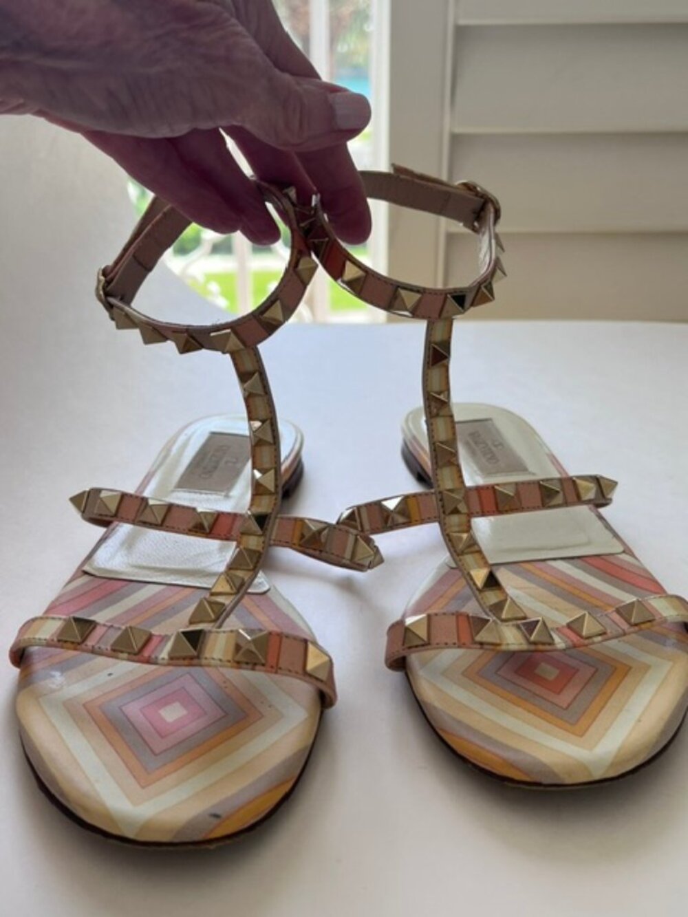 Valentino Rock Stud Multi Color Sandals with Ankle Strap - Size 5.5 / 35.5